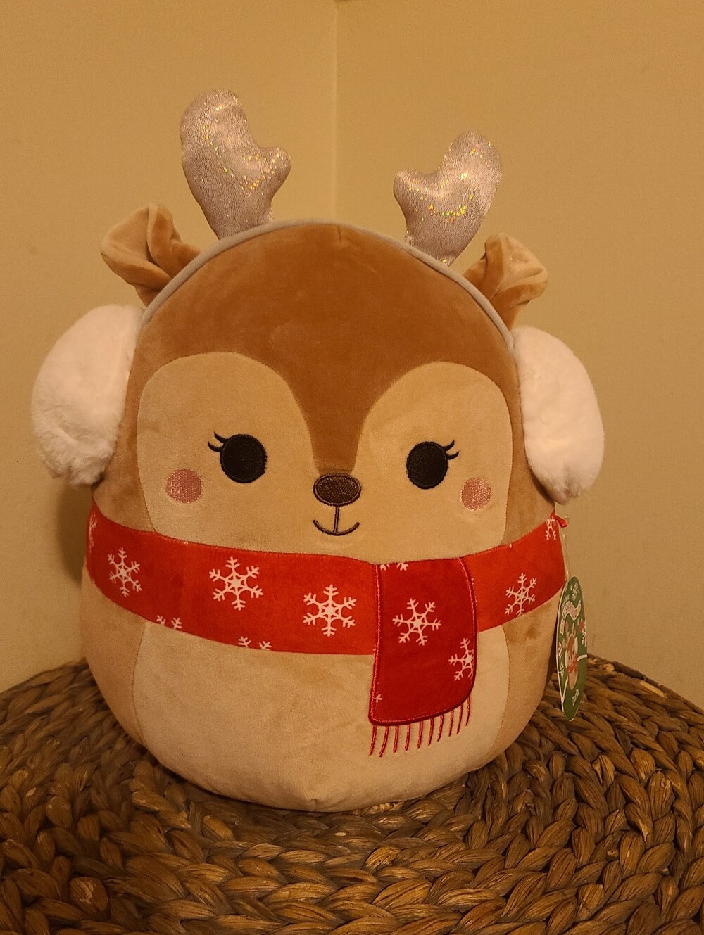 Squishmallows 12-inch Darla The Reindeer with Earmuffs and Red Snowflake Scarf